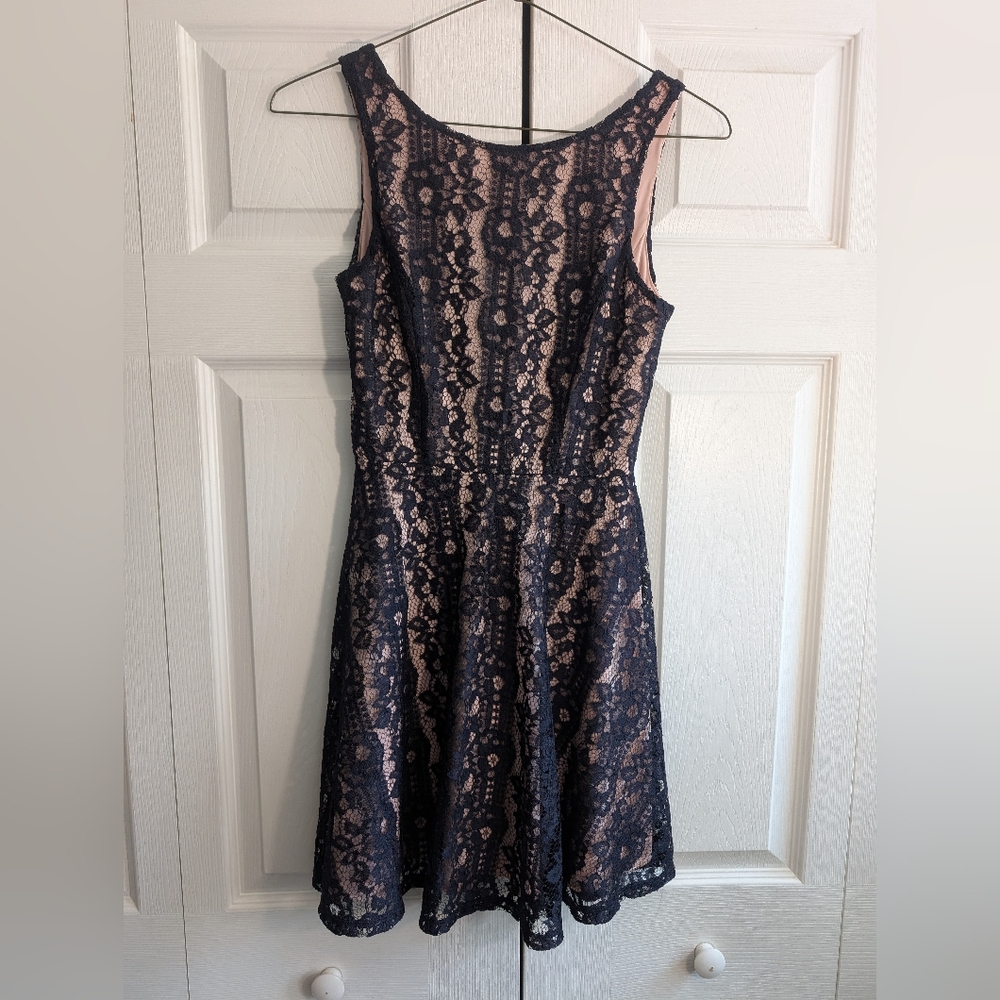 Navy Blue Lace crew neck Dress size small